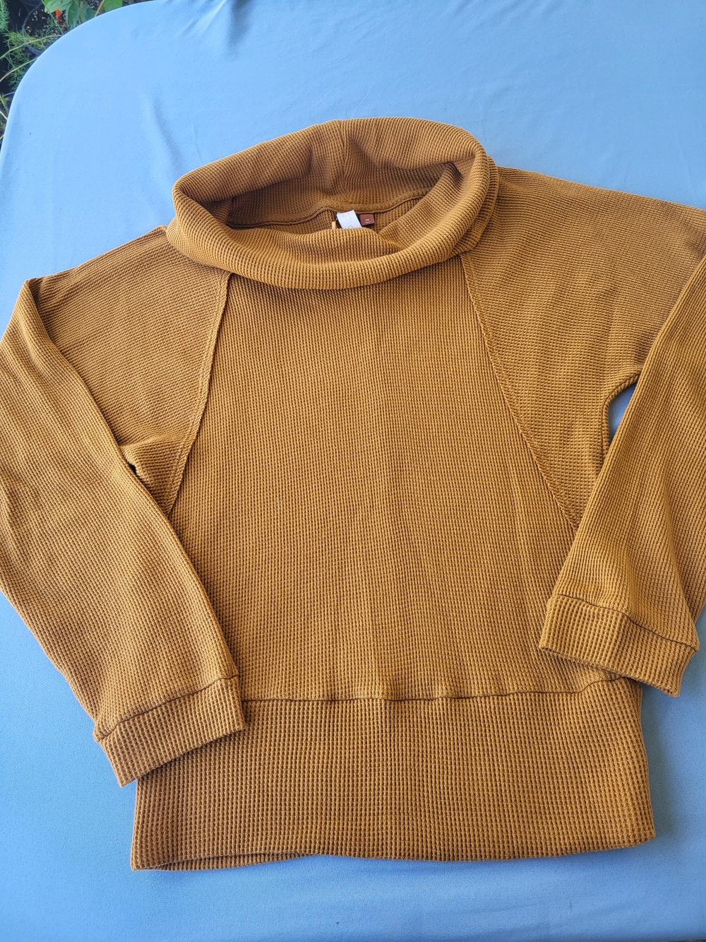 Pilcro Mustard Waffle Knit Cowl Neck Sweater